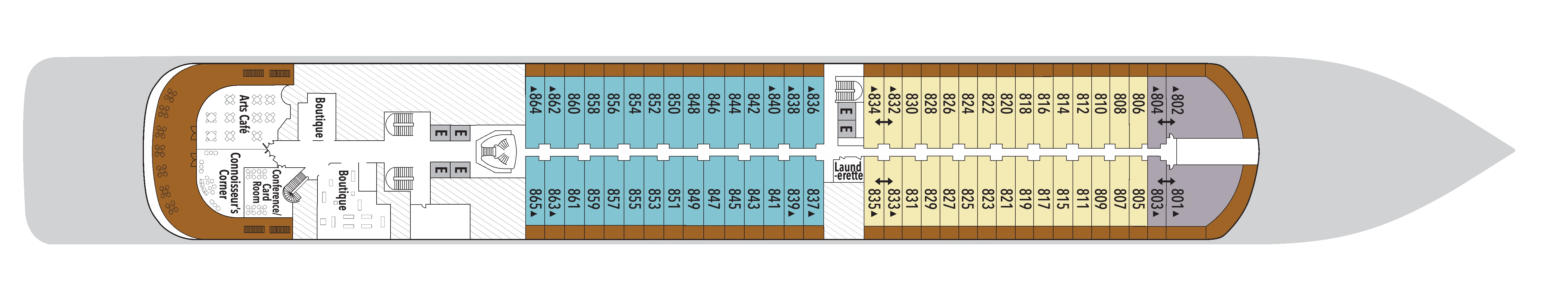 Silver Muse, Deck 8: official cabin and venue layout