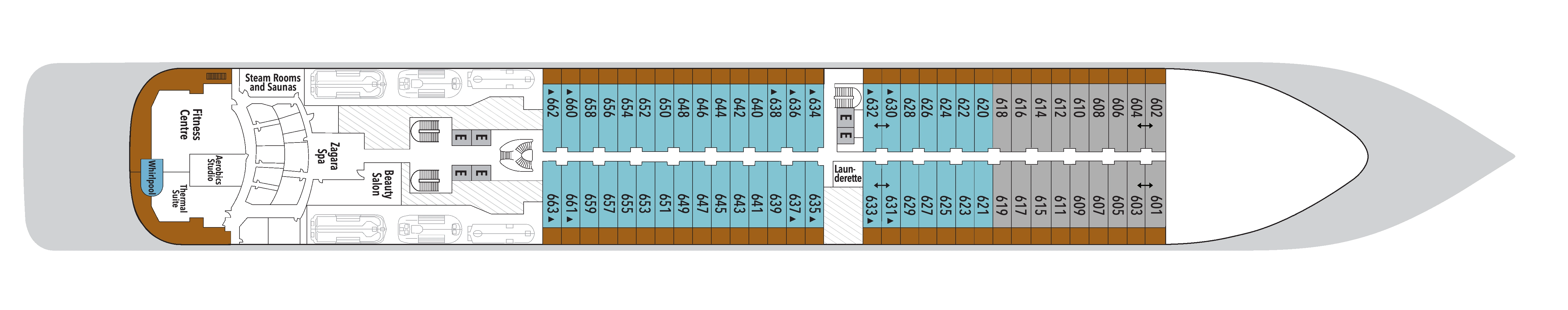 Silver Muse, Deck 6: official cabin and venue layout