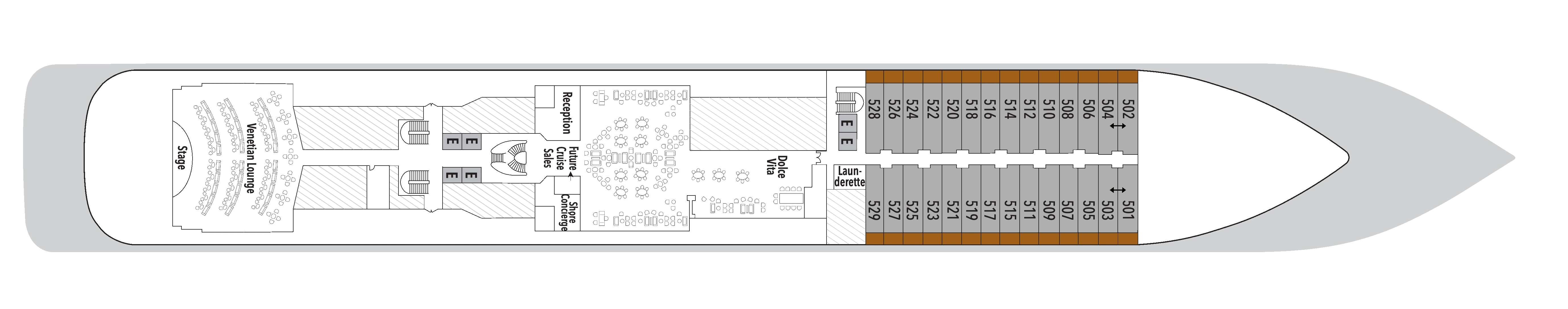 Silver Muse, Deck 5: official cabin and venue layout