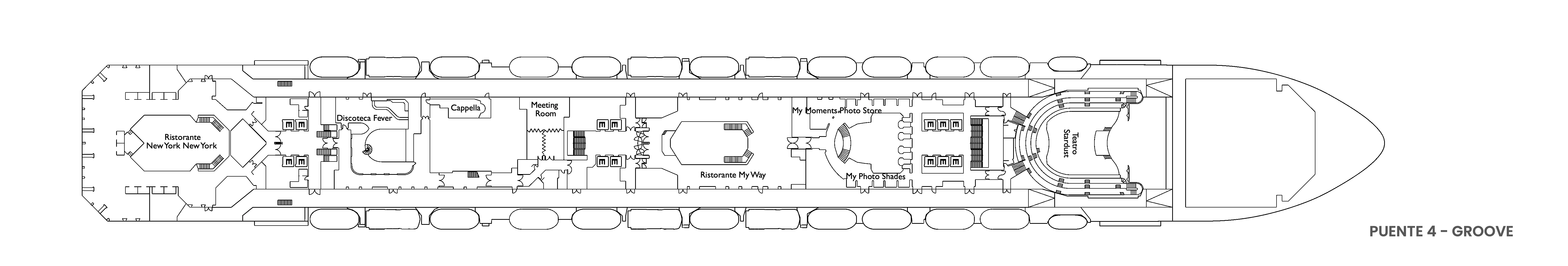 Costa Pacifica, Deck 4: official cabin and venue layout