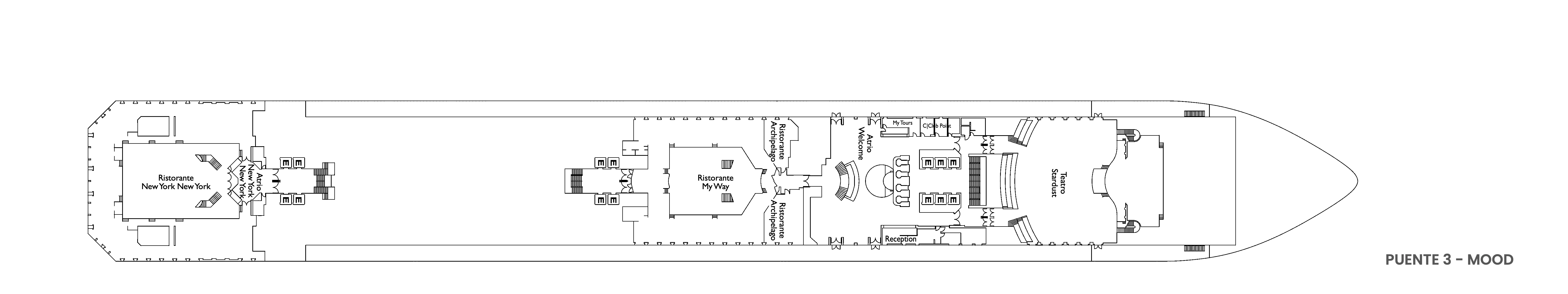 Costa Pacifica, Deck 3: official cabin and venue layout