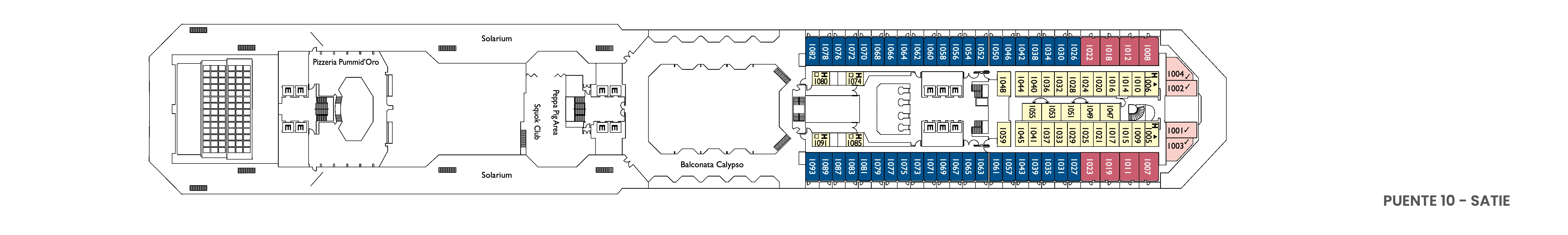 Costa Pacifica, Deck 10: official cabin and venue layout