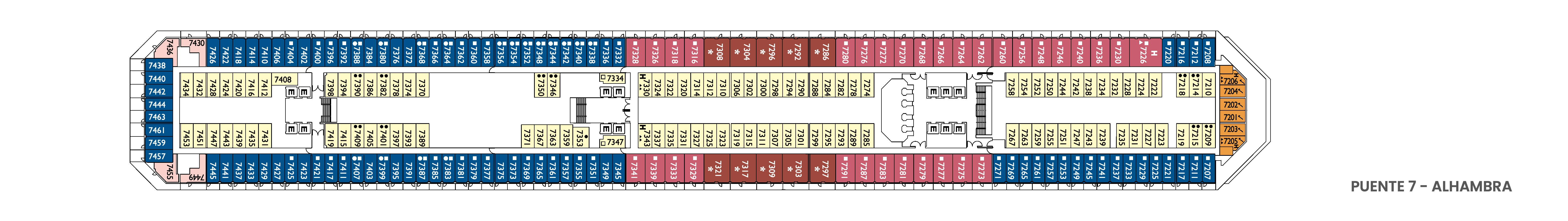 Costa Pacifica, Deck 7: official cabin and venue layout