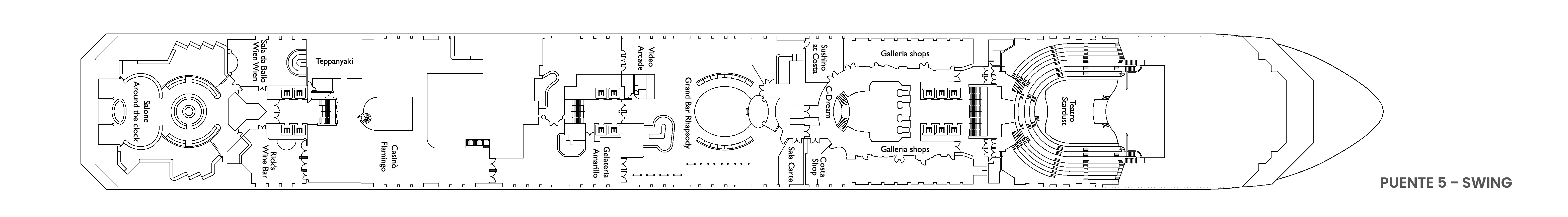 Costa Pacifica, Deck 5: official cabin and venue layout