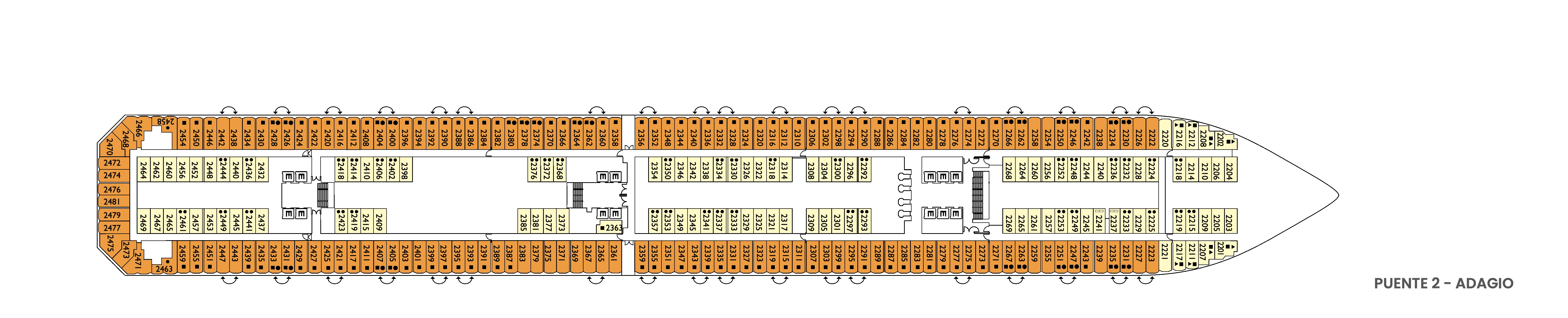 Costa Pacifica, Deck 2: official cabin and venue layout
