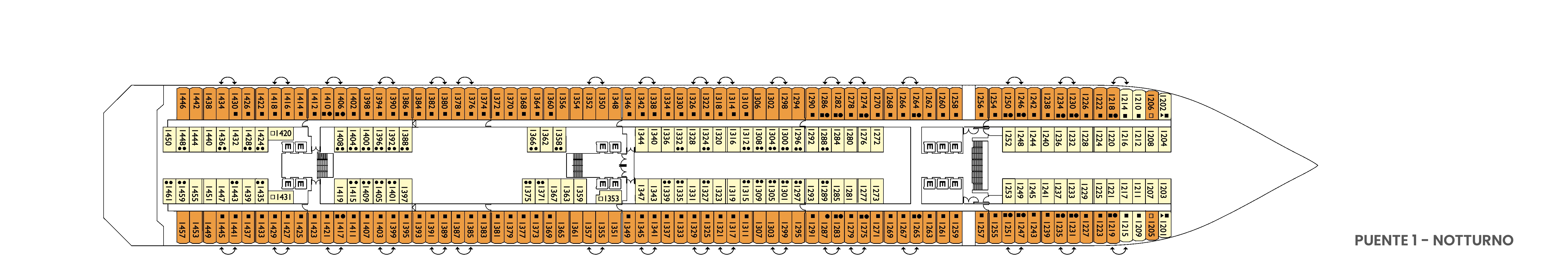 Costa Pacifica, Deck 1: official cabin and venue layout