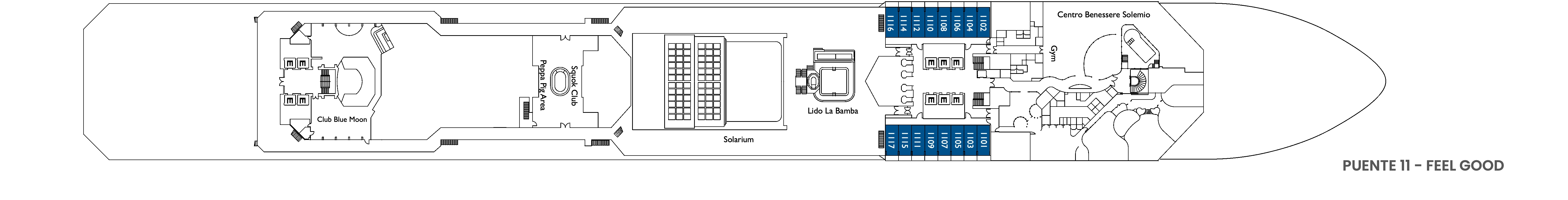 Costa Pacifica, Deck 11: official cabin and venue layout