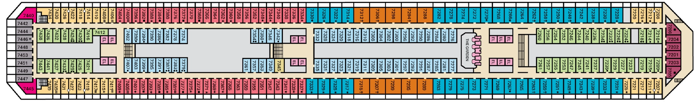 Carnival Liberty, Deck 7: official cabin and venue layout