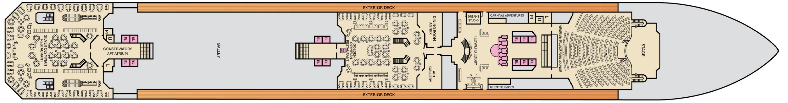 Carnival Liberty, Deck 3: official cabin and venue layout