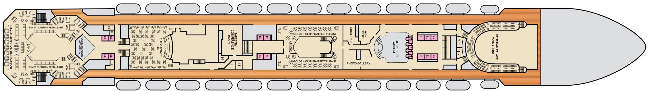 Carnival Liberty, Deck 4: official cabin and venue layout