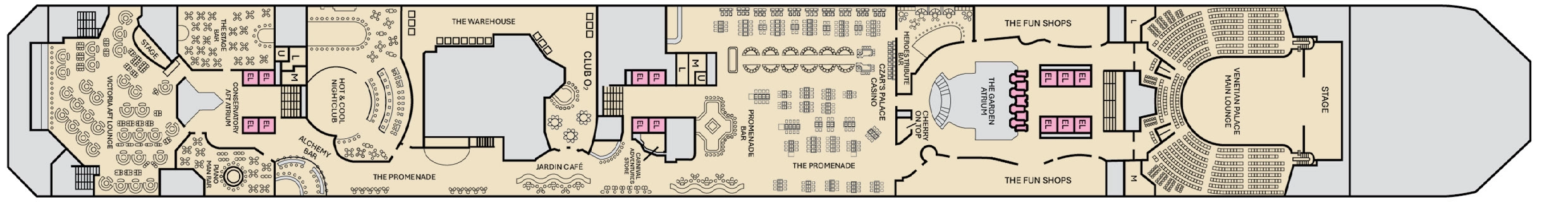 Carnival Liberty, Deck 5: official cabin and venue layout