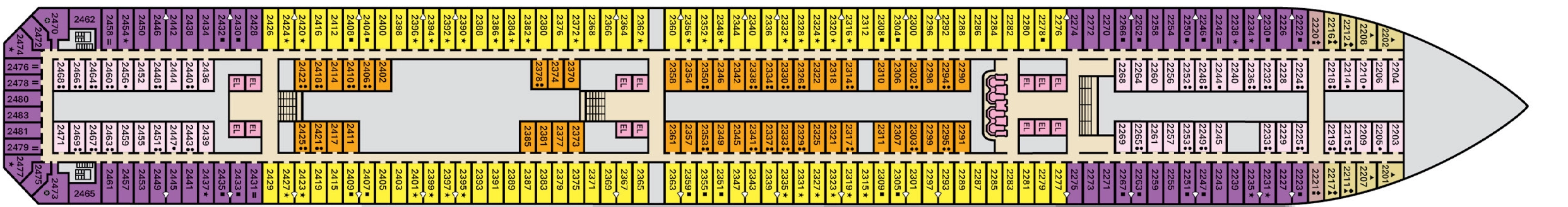 Carnival Liberty, Deck 2: official cabin and venue layout