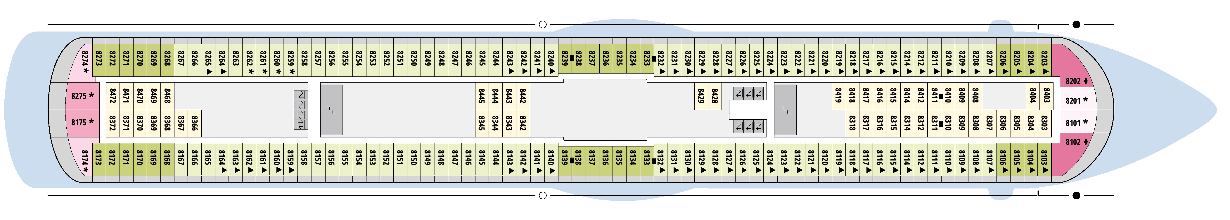 AIDAdiva, Deck 8: official cabin and venue layout