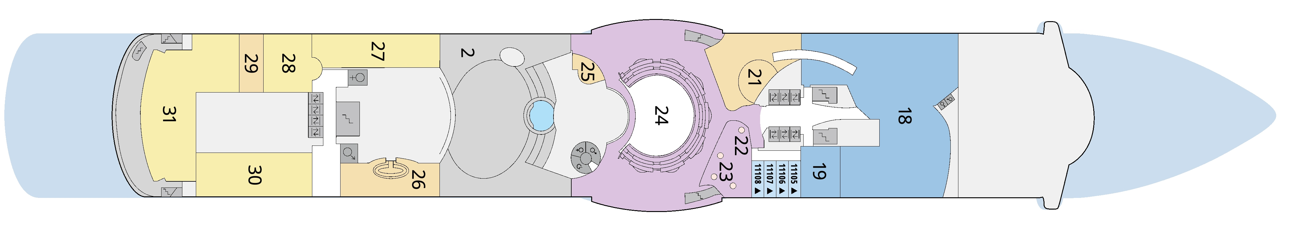 AIDAdiva, Deck 11: official cabin and venue layout