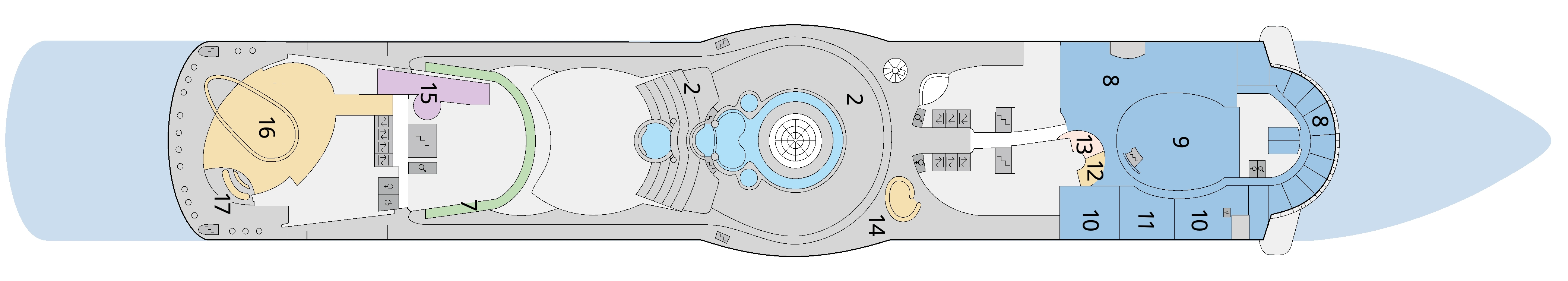 AIDAdiva, Deck 12: official cabin and venue layout