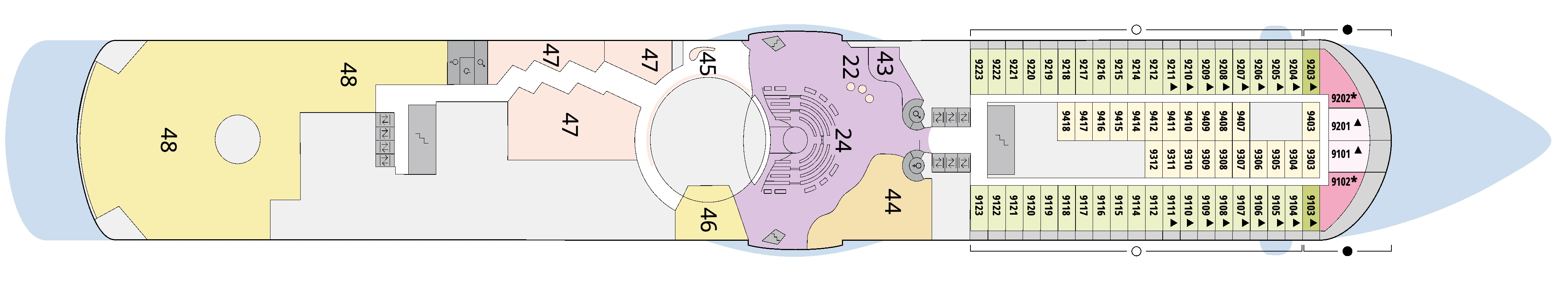 AIDAdiva, Deck 9: official cabin and venue layout