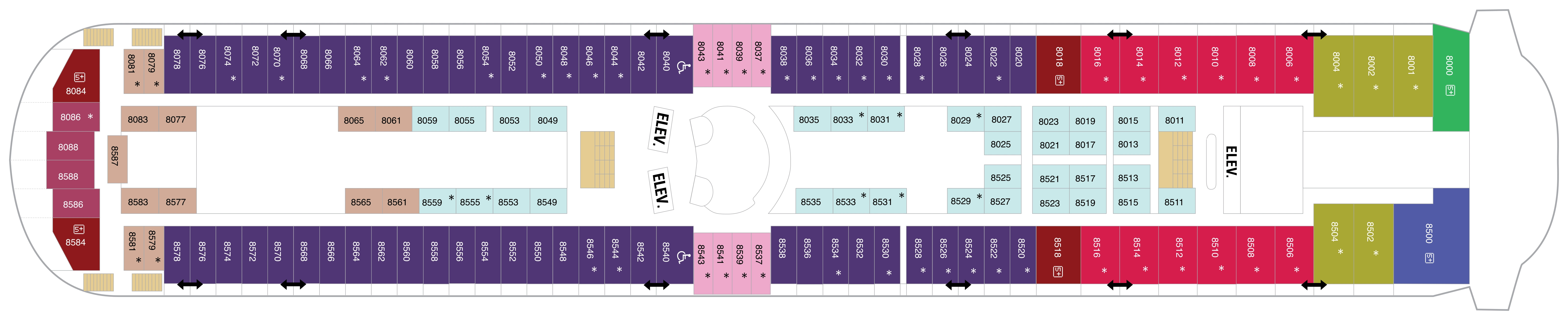 Grandeur of the Seas, Deck 8: official cabin and venue layout