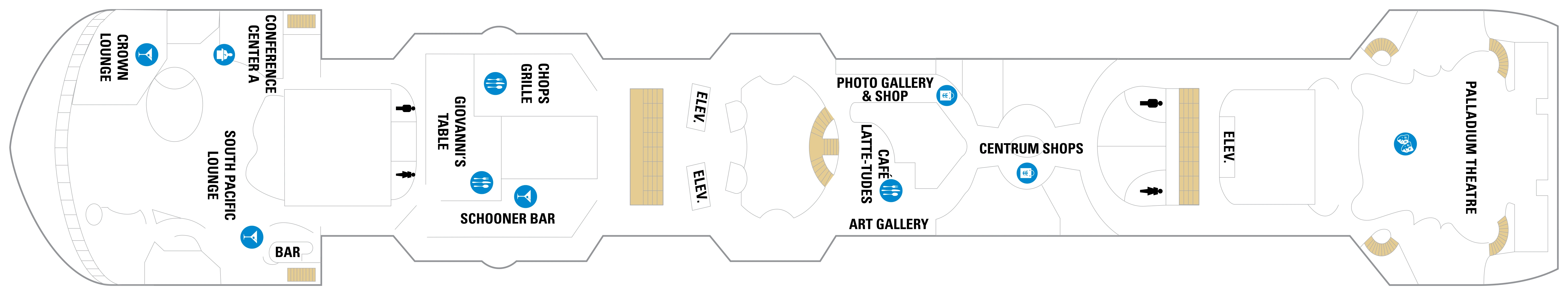 Grandeur of the Seas, Deck 6: official cabin and venue layout