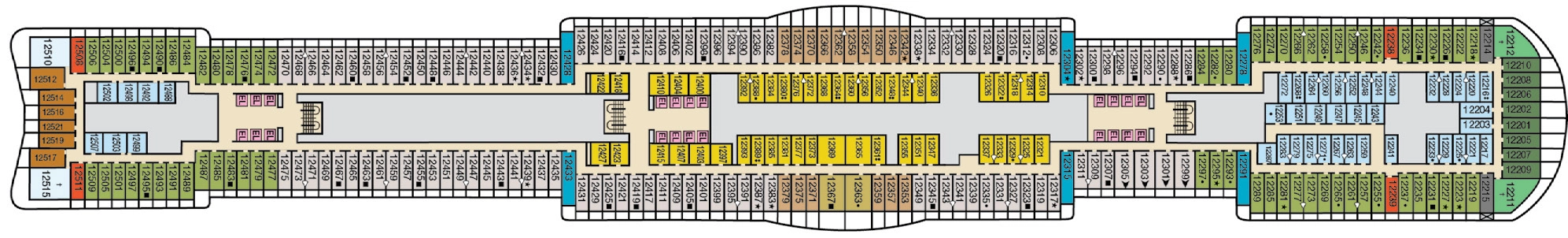 Carnival Celebration, Deck 12: official cabin and venue layout