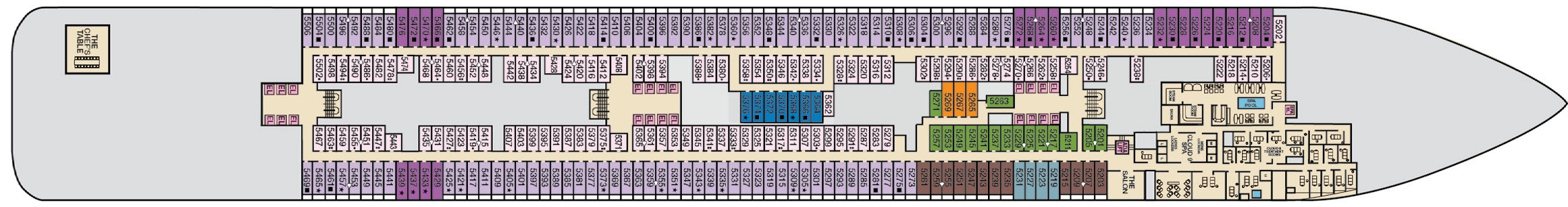 Carnival Celebration, Deck 5: official cabin and venue layout
