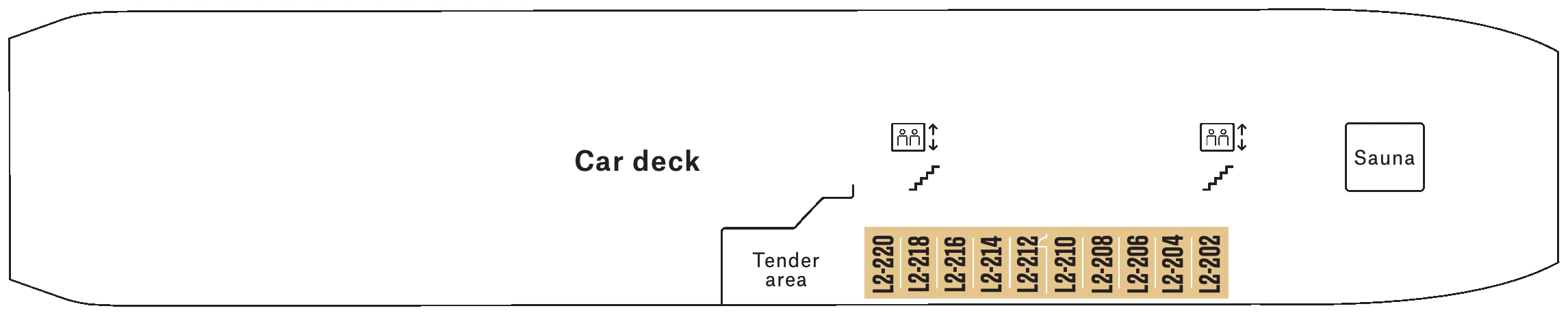 Kong Harald, Deck 2: official cabin and venue layout