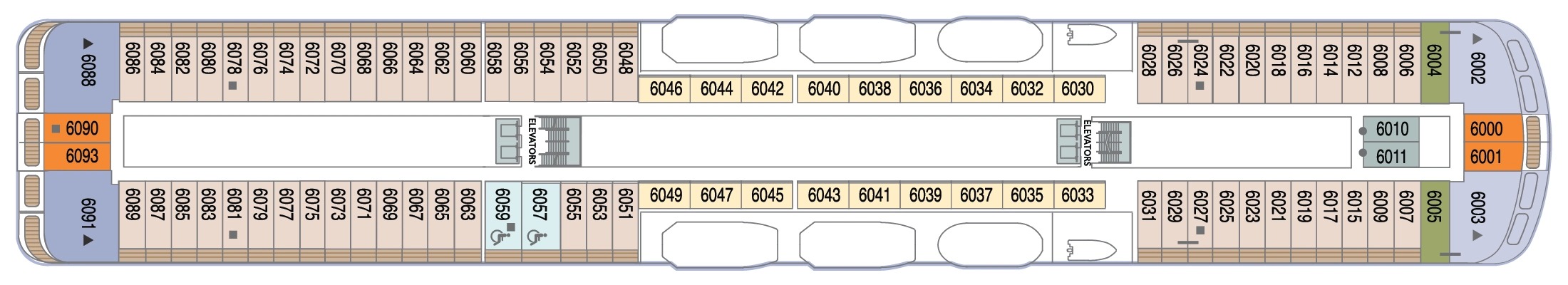 Azamara Journey, Deck 6: official cabin and venue layout