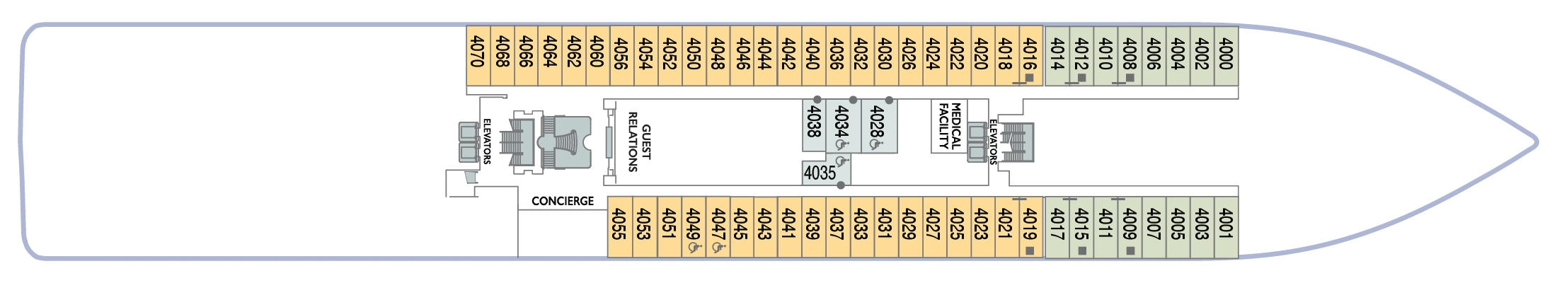 Azamara Journey, Deck 4: official cabin and venue layout