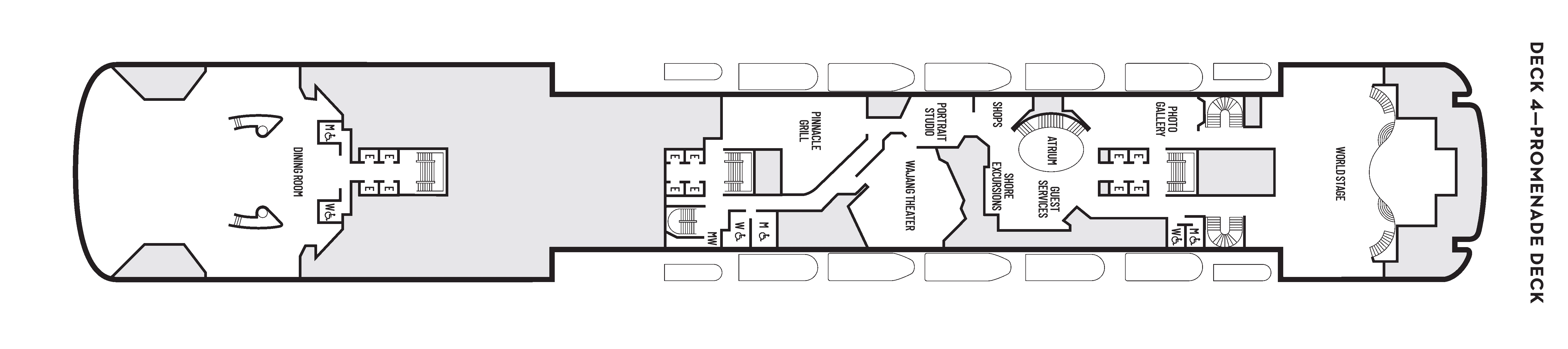Zaandam, Deck 4: official cabin and venue layout