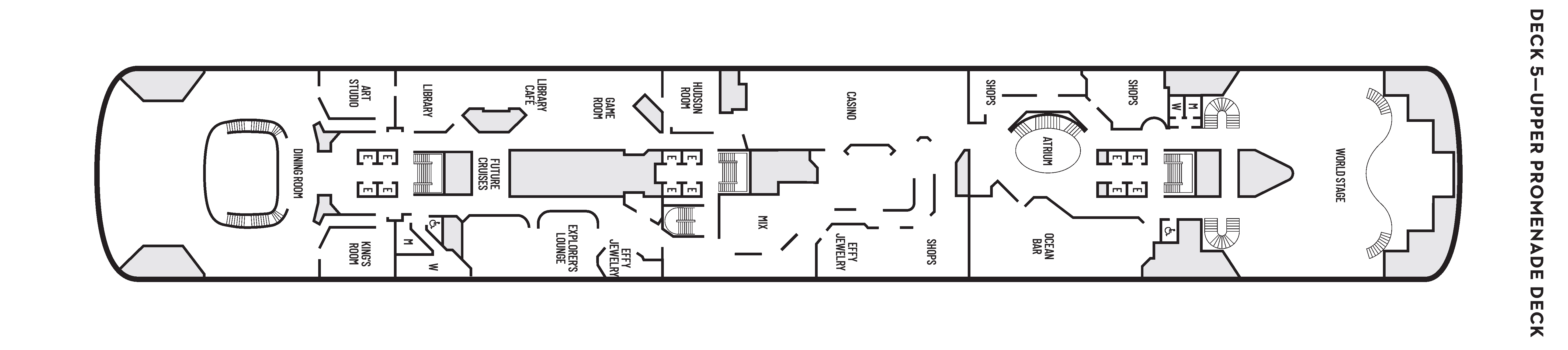 Zaandam, Deck 5: official cabin and venue layout