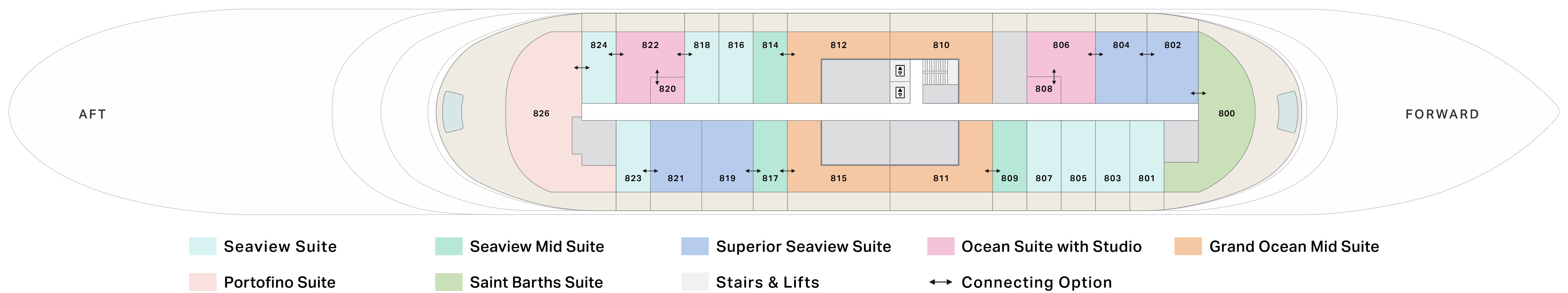 Four Seasons I, Deck 8: official cabin and venue layout