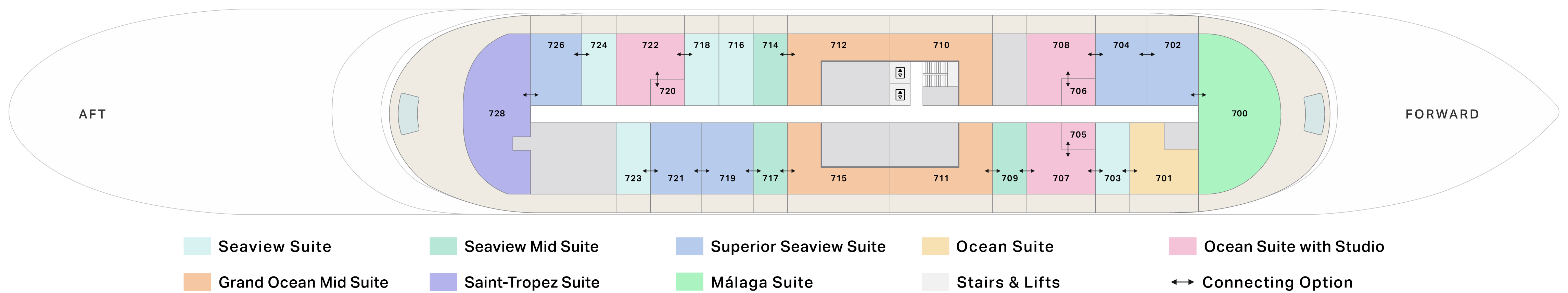 Four Seasons I, Deck 7: official cabin and venue layout