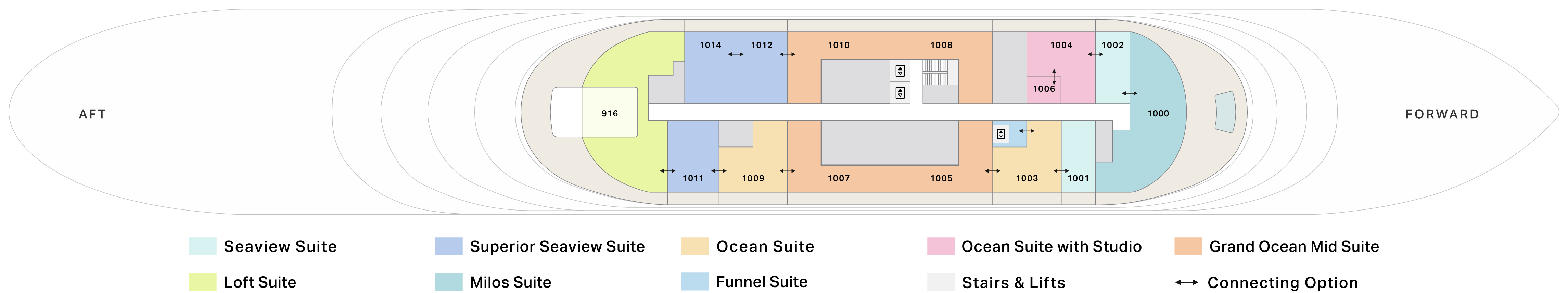 Four Seasons I, Deck 10: official cabin and venue layout