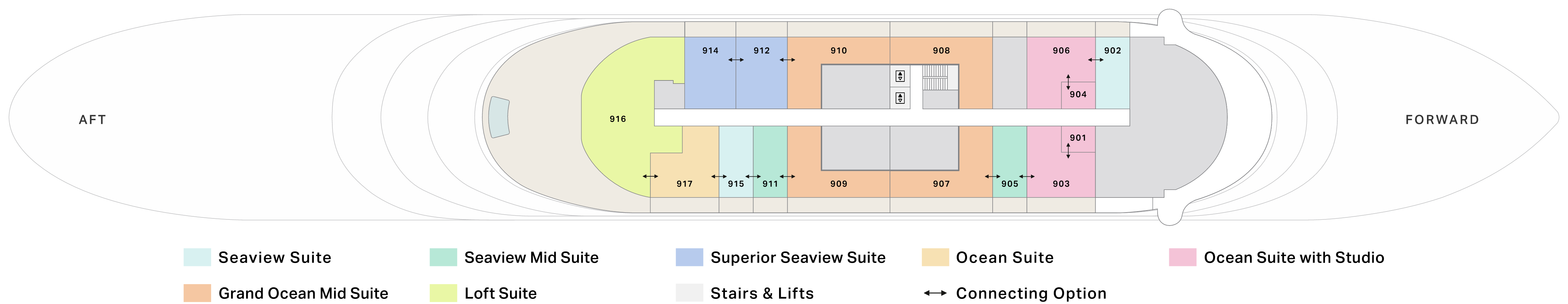 Four Seasons I, Deck 9: official cabin and venue layout