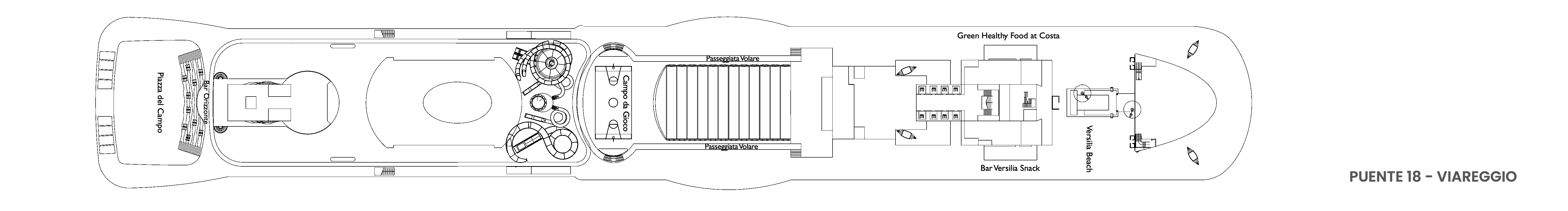 Costa Toscana, Deck 18: official cabin and venue layout