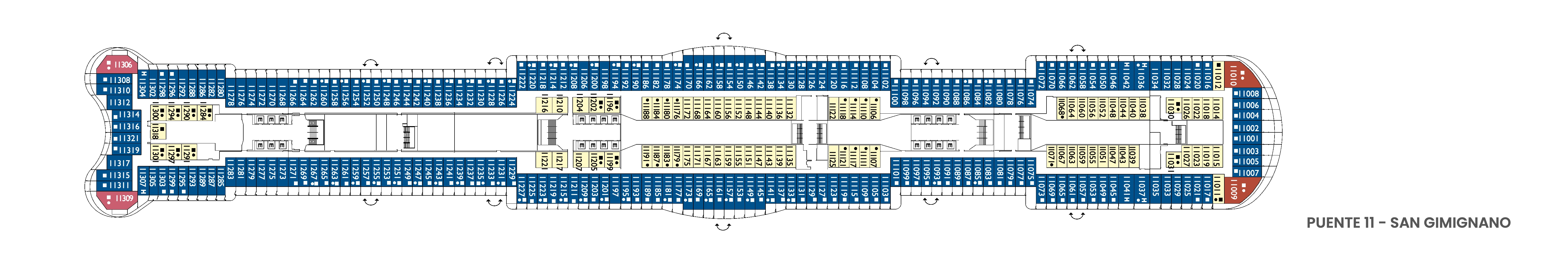 Costa Toscana, Deck 11: official cabin and venue layout