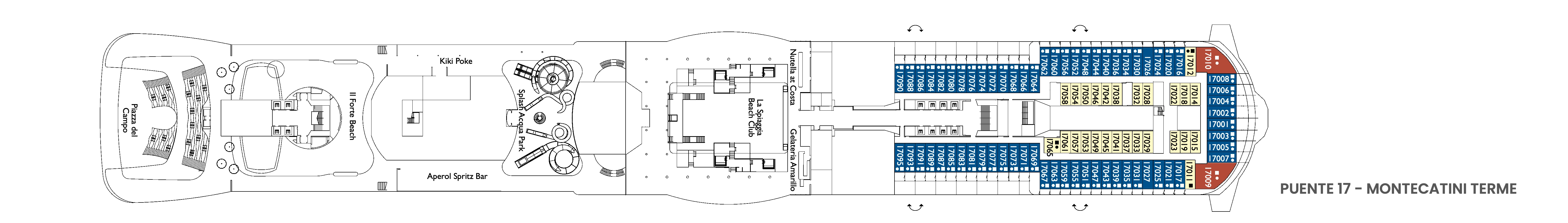Costa Toscana, Deck 17: official cabin and venue layout