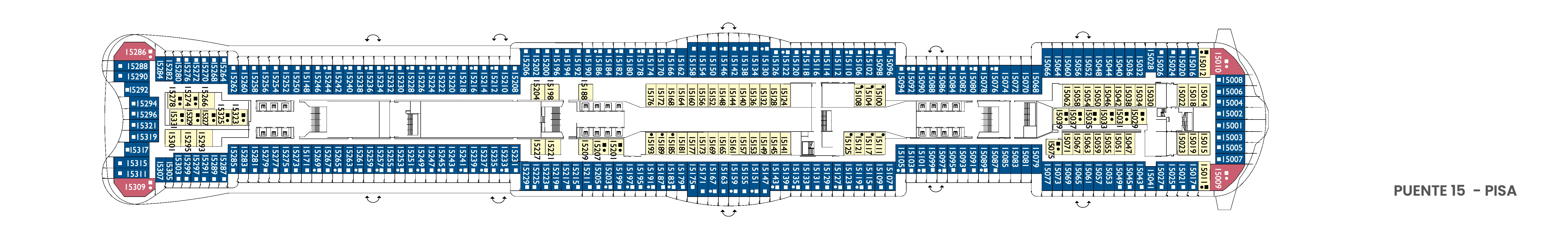 Costa Toscana, Deck 15: official cabin and venue layout