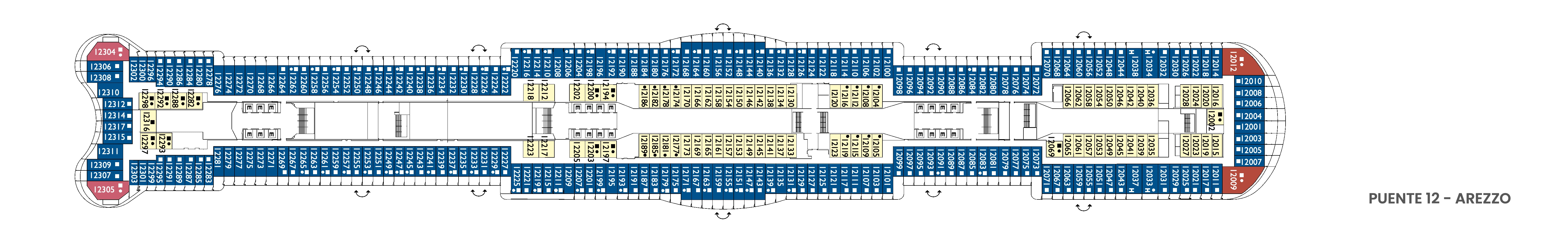 Costa Toscana, Deck 12: official cabin and venue layout