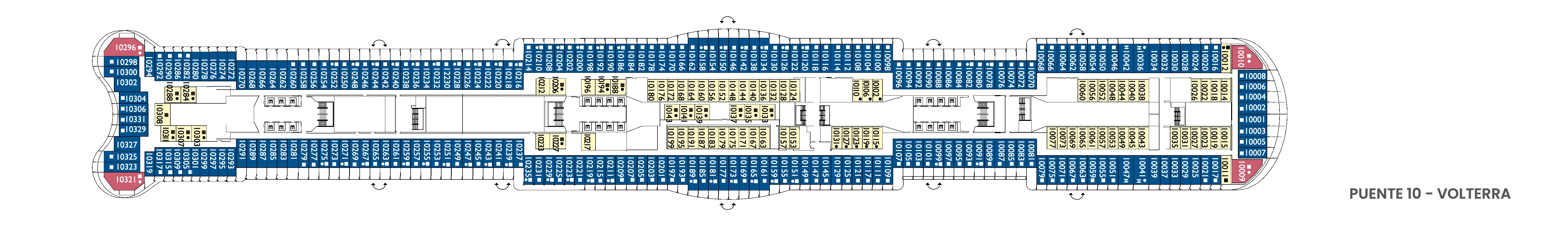 Costa Toscana, Deck 10: official cabin and venue layout