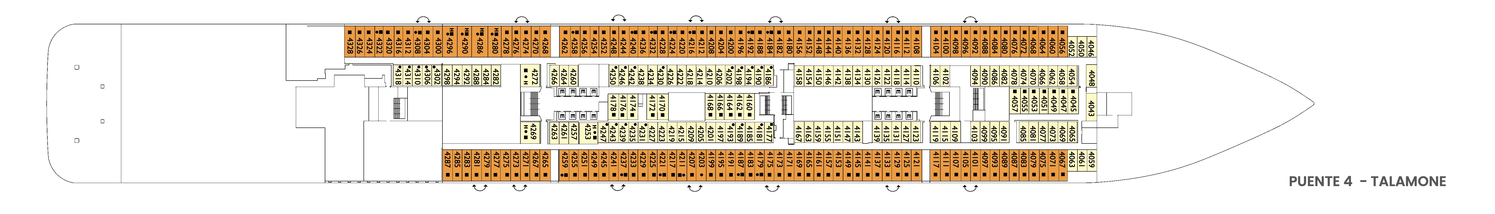 Costa Toscana, Deck 4: official cabin and venue layout