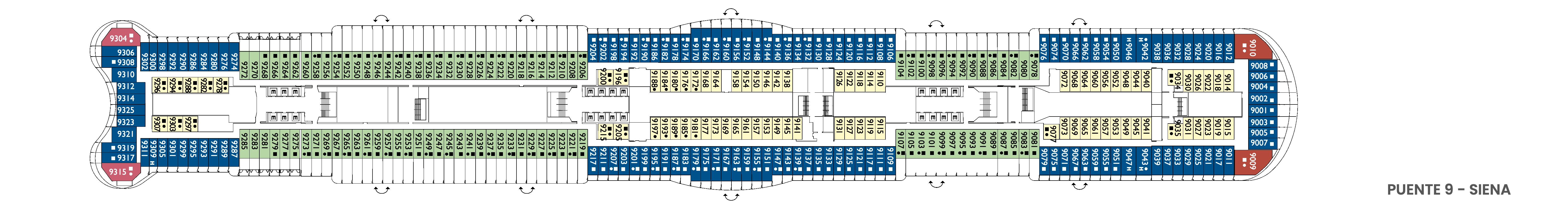 Costa Toscana, Deck 9: official cabin and venue layout