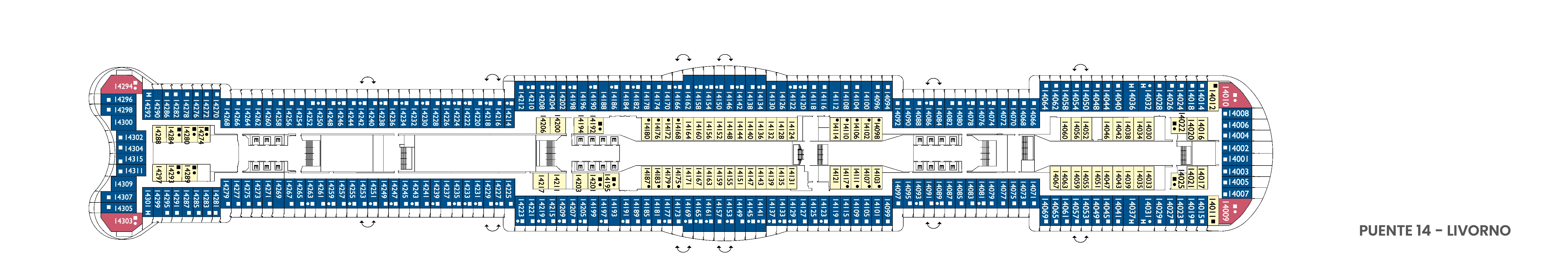 Costa Toscana, Deck 14: official cabin and venue layout