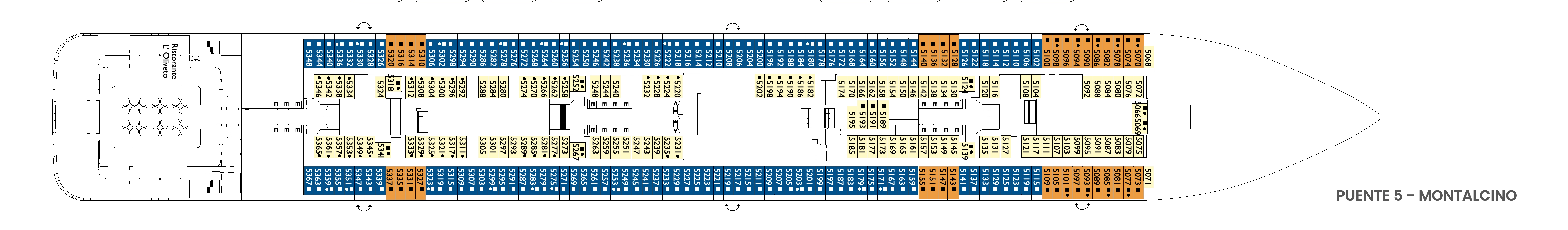 Costa Toscana, Deck 5: official cabin and venue layout