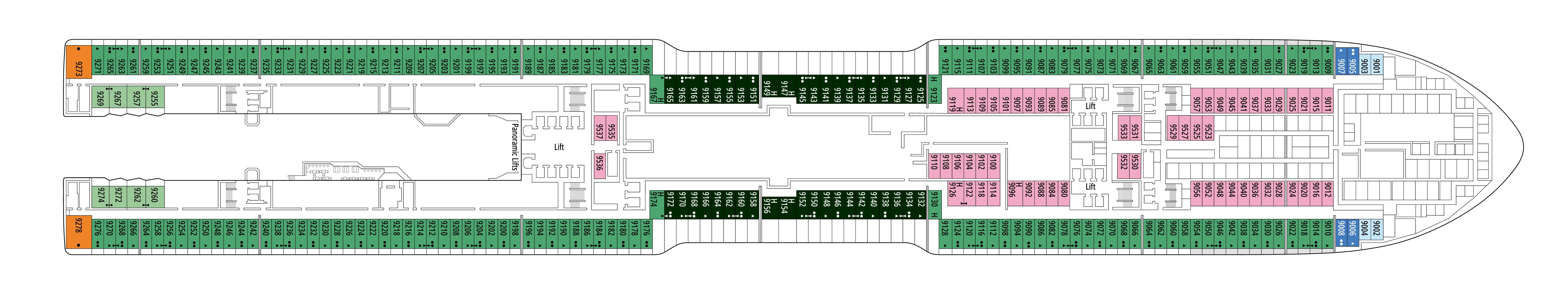 MSC World Asia, Deck 9: official cabin and venue layout
