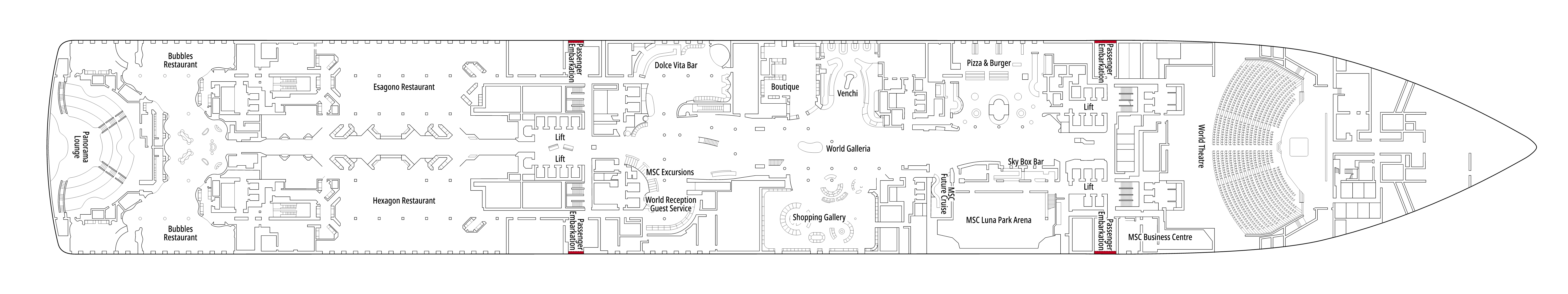 MSC World Asia, Deck 6: official cabin and venue layout