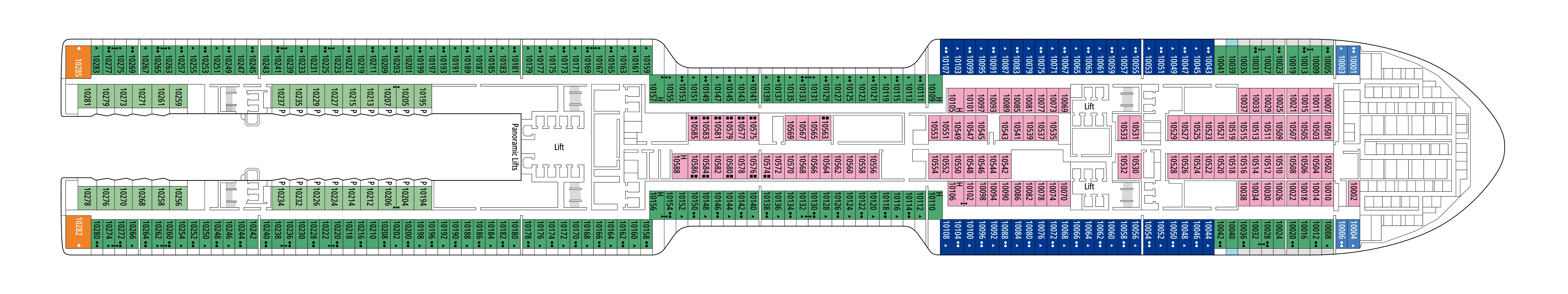 MSC World Asia, Deck 10: official cabin and venue layout