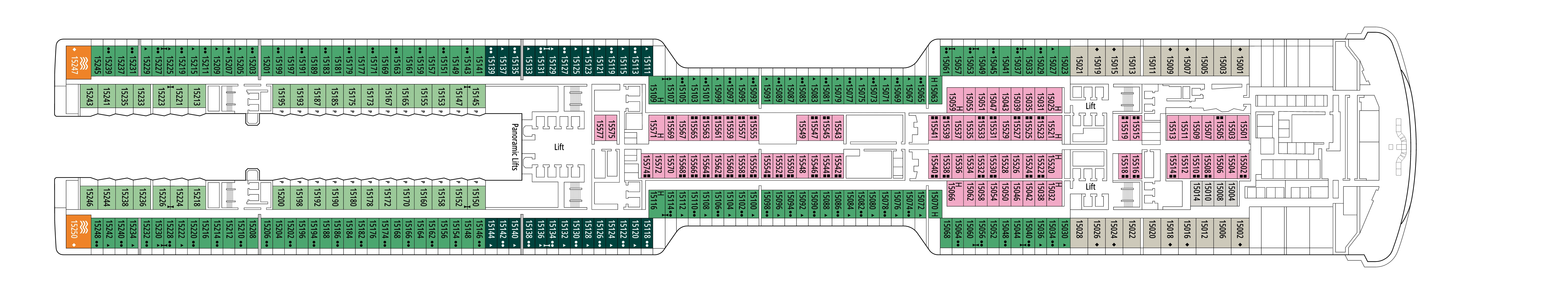 MSC World Asia, Deck 15: official cabin and venue layout