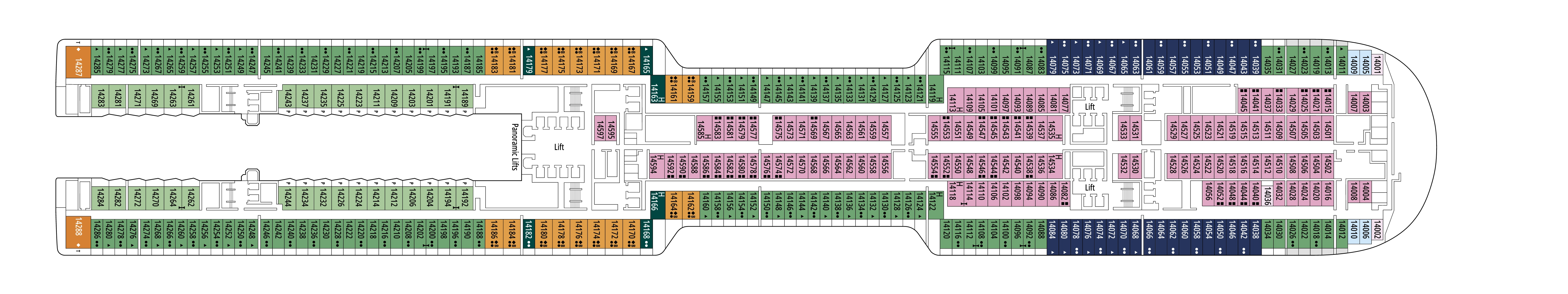 MSC World Asia, Deck 14: official cabin and venue layout