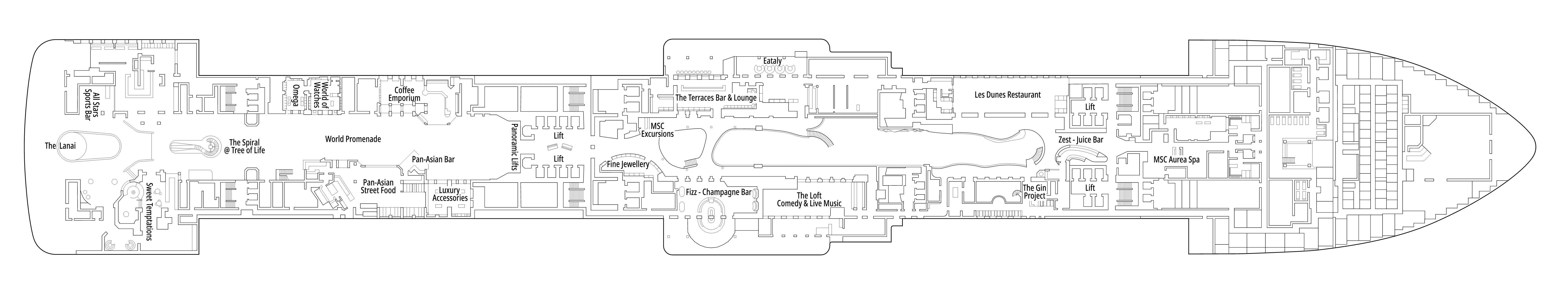 MSC World Asia, Deck 8: official cabin and venue layout