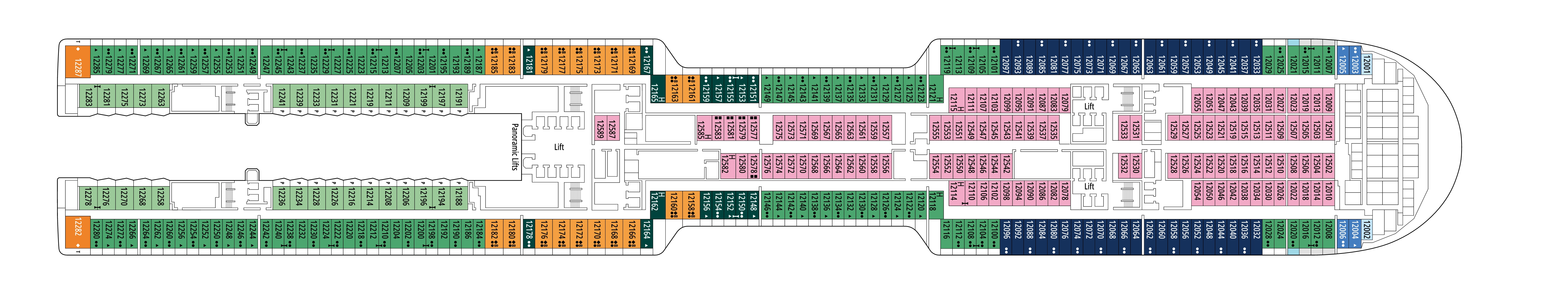MSC World Asia, Deck 12: official cabin and venue layout